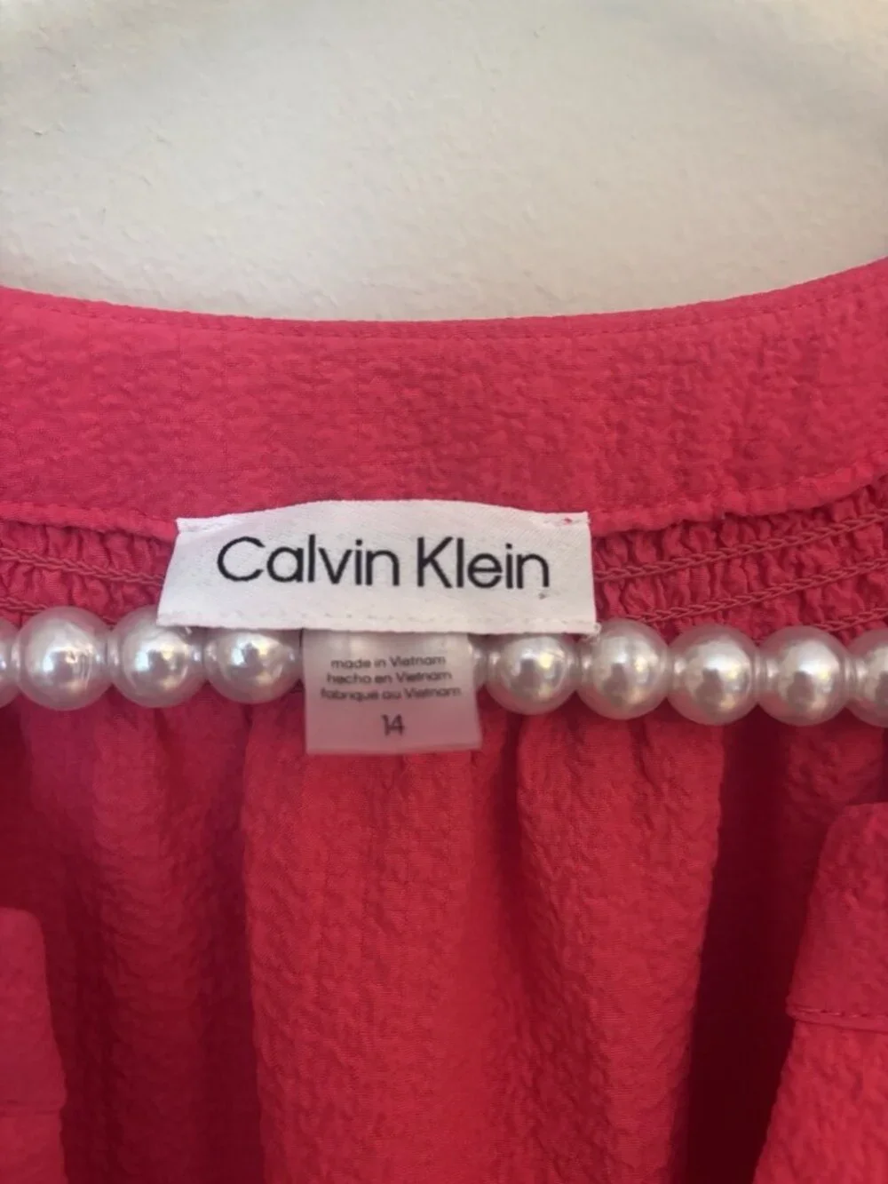 Calvin Klein Womens Size 14 Red Orange Dress Flutter Sleeve Pockets Tiered